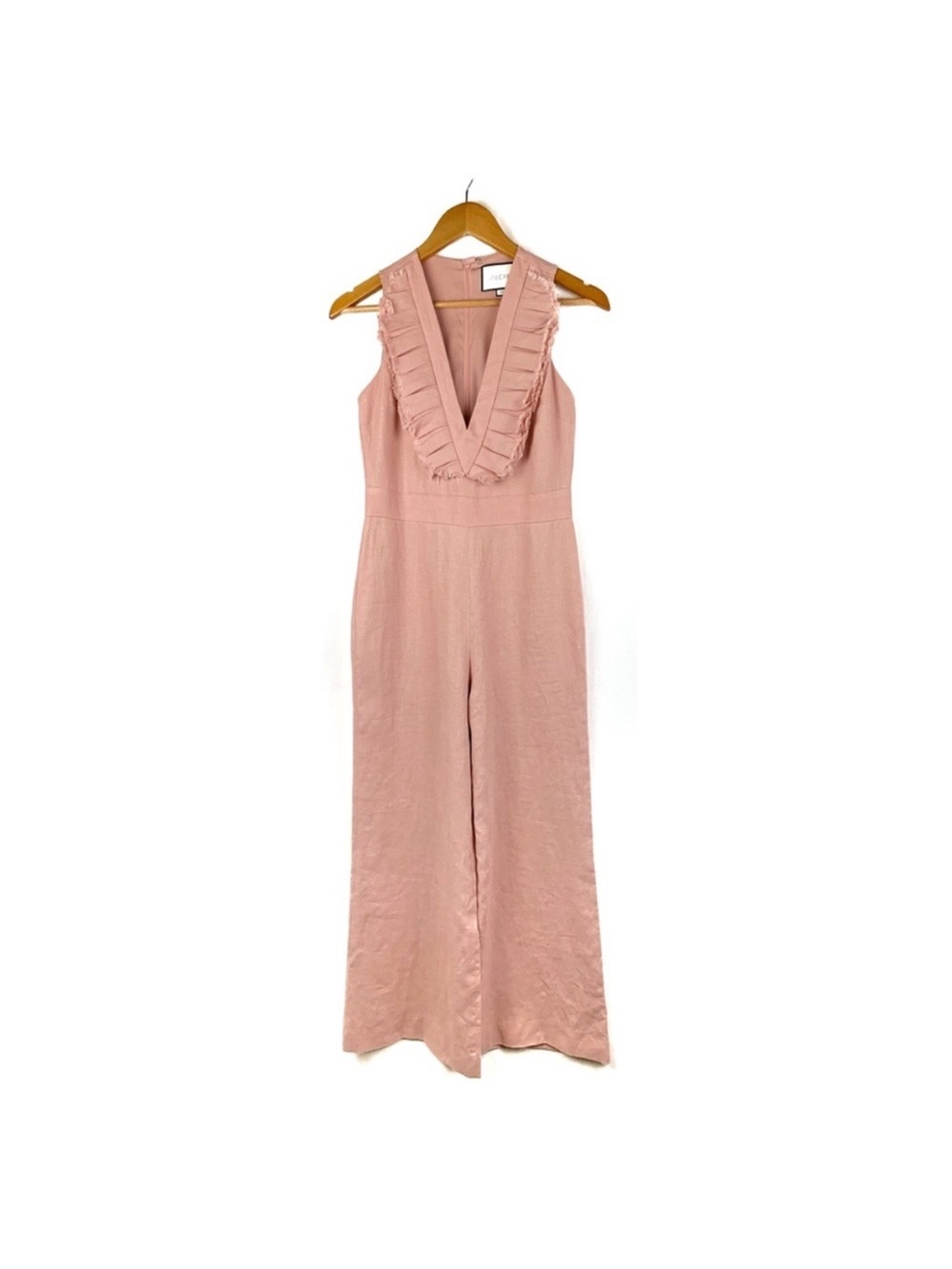 Alexis Odalys Linen Blush Pink Ruffle V-Neck Wide-Leg Jumpsuit Size XS NWOT - Picture 7 of 11